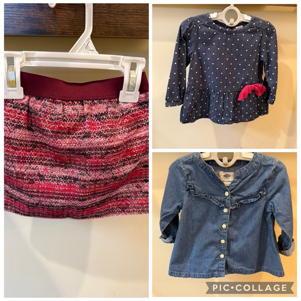 Genuine Kids Toddler Girls FALL Outfits Denim Shirts Tweed Skirt